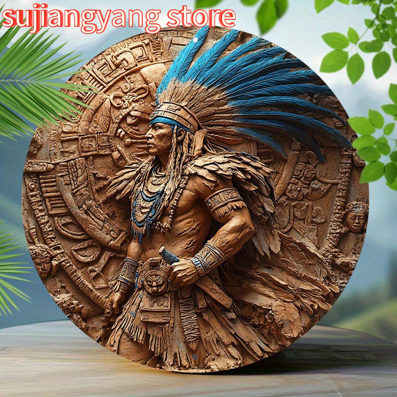 Brass Weight Plate - 1pc Aztec Warrior 8-Inch Round Aluminum