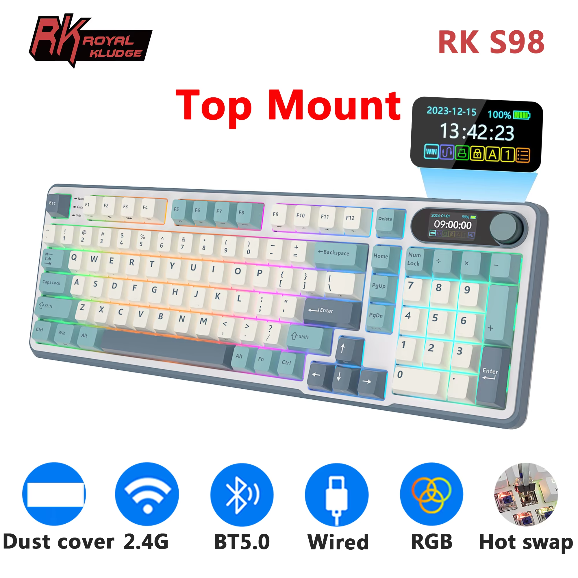 Gaming Keyboard Thocky - RK ROYAL KLUDGE S98 Mechanical Keyboard