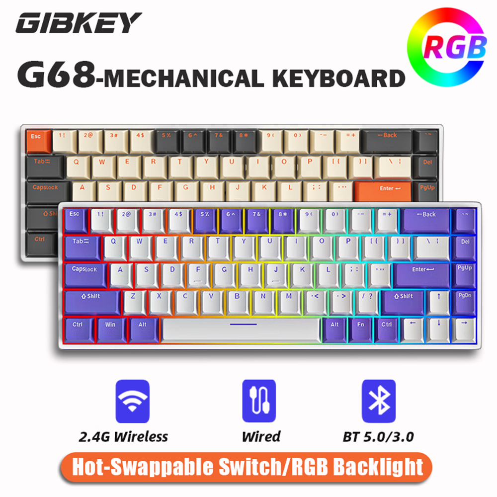 Gaming Keyboard Thocky - G68 Gaming Mechanical keyboard Wireless/Bluetooth Hot-Swappable