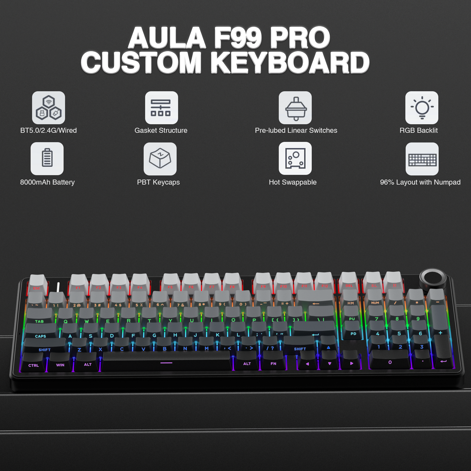 Gaming Keyboard Thocky - AULA F99PRO Wireless Gaming Keyboard Gasket