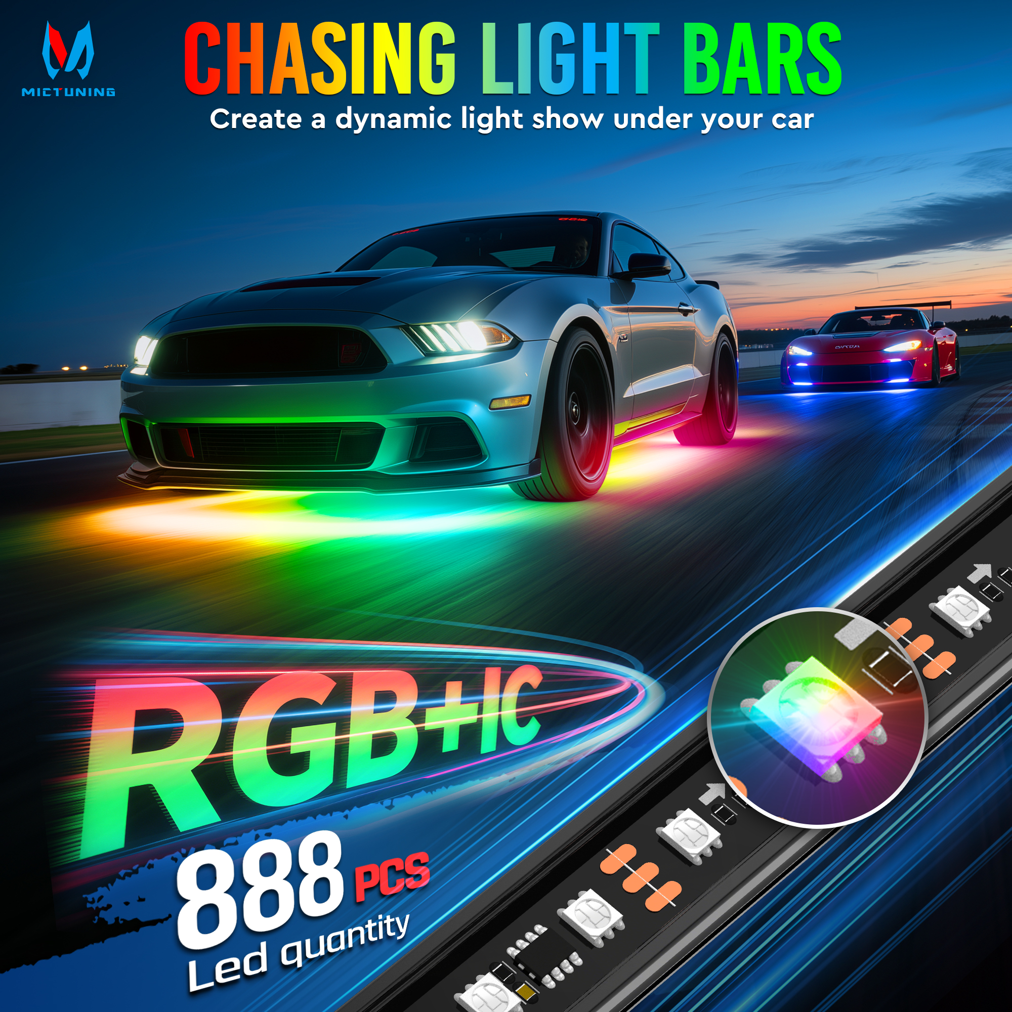 MICTUNING 8Pcs U8 RGB+IC Under - Rgb Underglow Strip 리뷰 및 가격