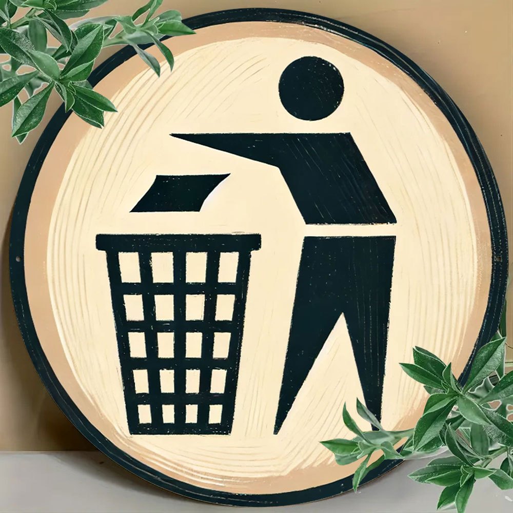 Round metal sign with trash so - Brass Weight Plate 리뷰 및 가격
